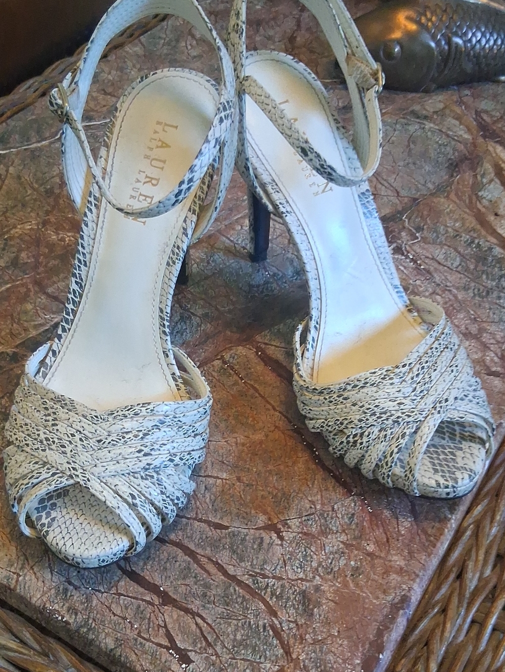 Lauren Ralph Lauren Ivory Snake-Print Slingback Heels